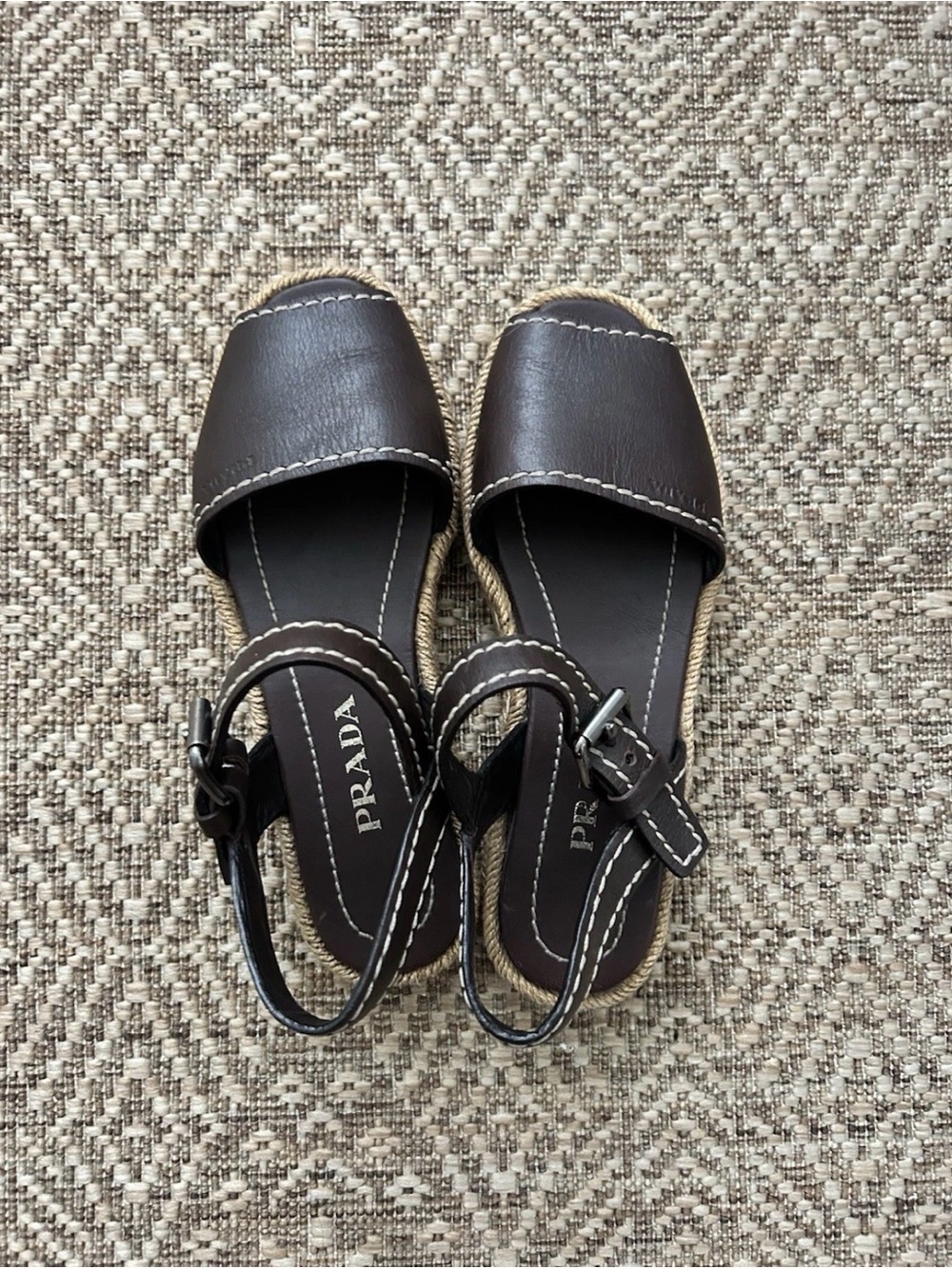 Prada Dark Brown Leather Slingback Espadrille Sandals - Women